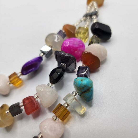 Artisan Multiple Gemstones Bead Treasure Necklace Faceted Layered 22” Colorful - Picture 5 of 10